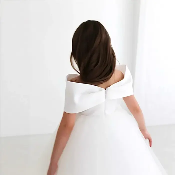 Robe Tutu Princesse à Nœud pour Bébé Fille, Épaules Dénudées, Élégante en Tulle, pour Mariage, Anniv