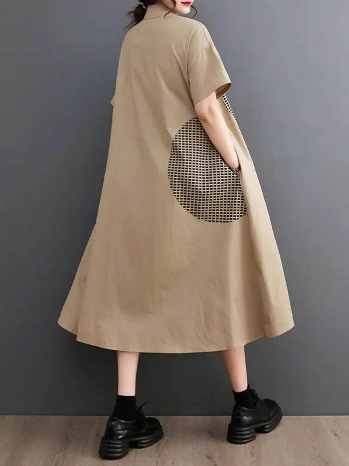 Robes chemises amples à manches courtes imprimées vintage pour femmes – Tenue décontractée longue et