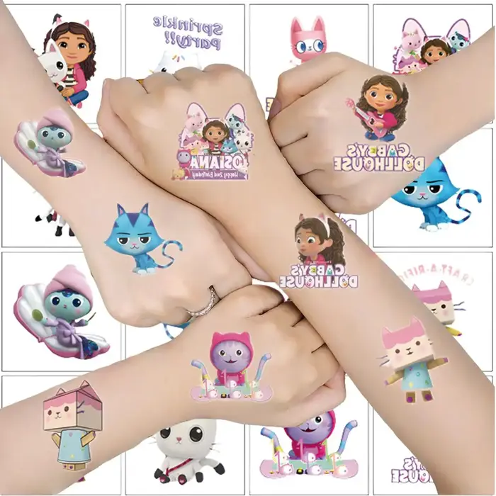 Autocollants de tatouage imperméables pour fête à thème Gabby Dollhouse, 20 pièces, mignons chats de