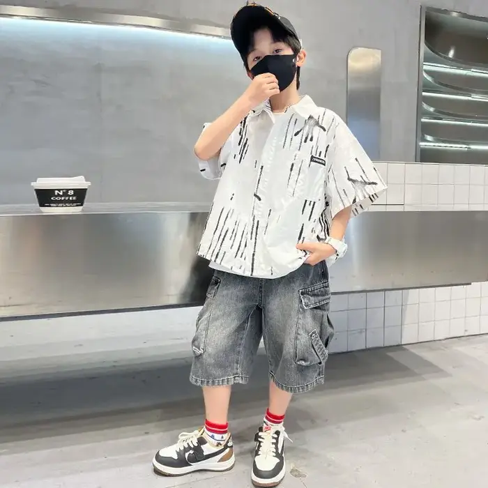 Ensemble chemise d'été pour garçons, T-shirts pour enfants, vêtements pour enfants de 10 à 14 ans, c
