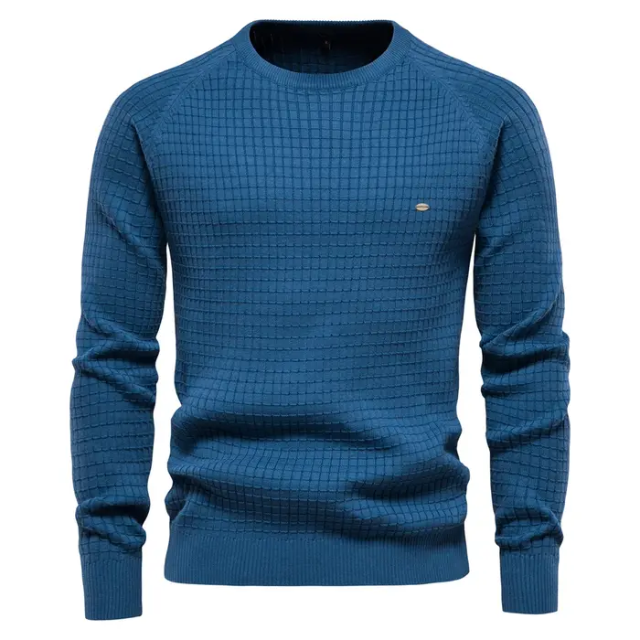 AIOPESON coton hommes chandails couleur unie col rond haute qualité maille pulls mâle nouveau hiver 