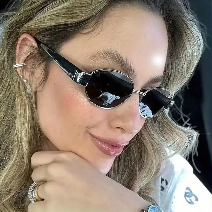 Lunettes de soleil ovales rétro à monture métallique pour femmes et hommes, marque de styliste, rond