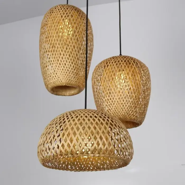 Classique 3 pièces lampes suspendues bambouo en bois E27 lustres éclairage plafonniers salon chambre