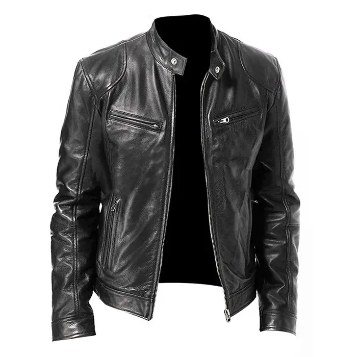 2024 vestes de moto en cuir homme décontracté mode moto manteau coupe ajustée revers vestes en polyu