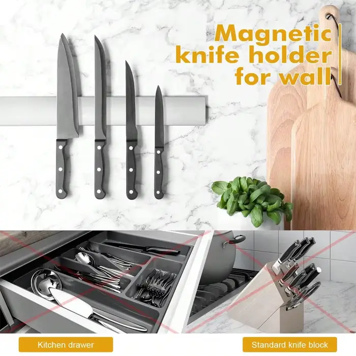 Leeseph Porte-couteau magnétique pour mur, porte-couteaux à bande magnétique polyvalente en acier in