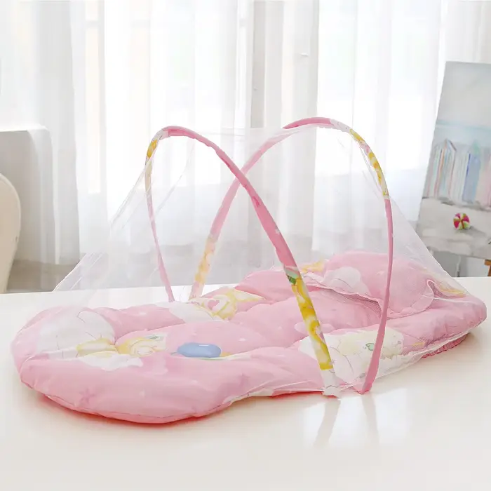 Moustiquaire Portable Pliable Lit Bébé Filet Polyester Oreiller Coton Installation Facile Sécurité Confort Usage Occasionnels