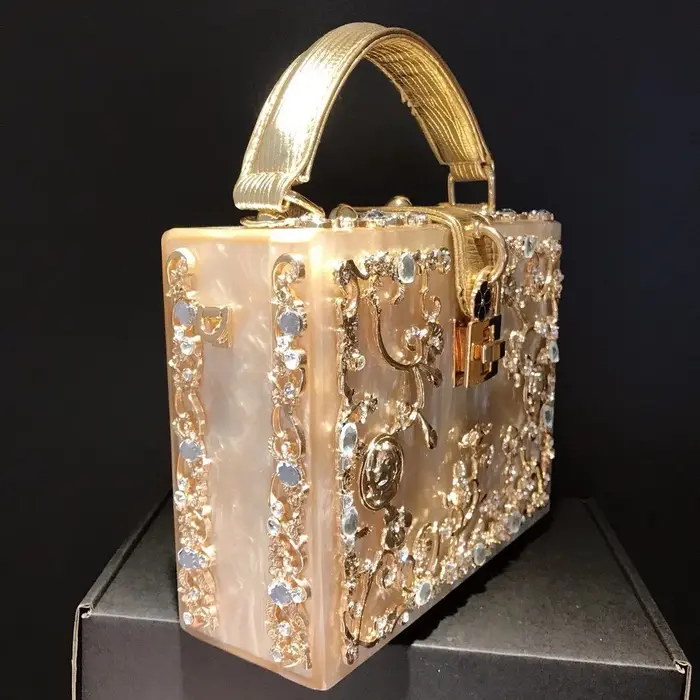 Sac de soirée en cristal de haute qualité pour femme, nouveau sac à main en métal évidé, fleur sculp