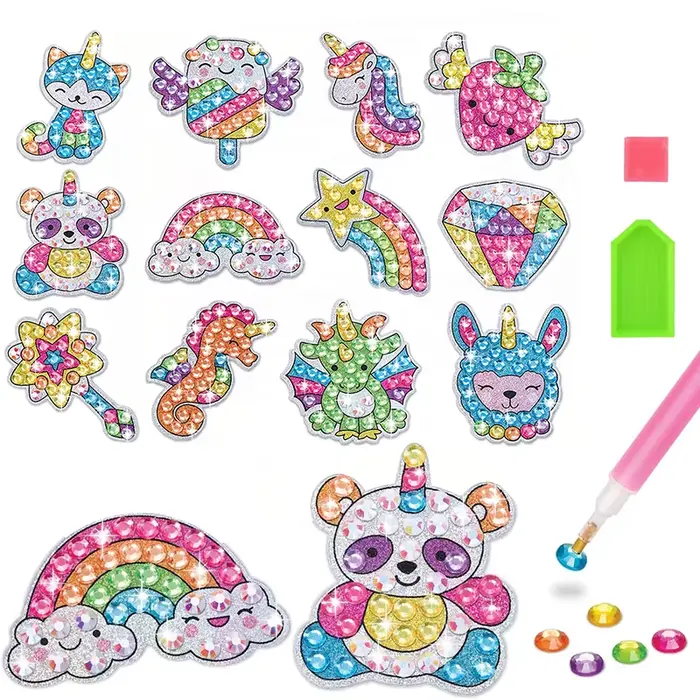 12 créer une grande gemme diamant peinture autocollant Kit Art artisanat filles garçons licorne Anim