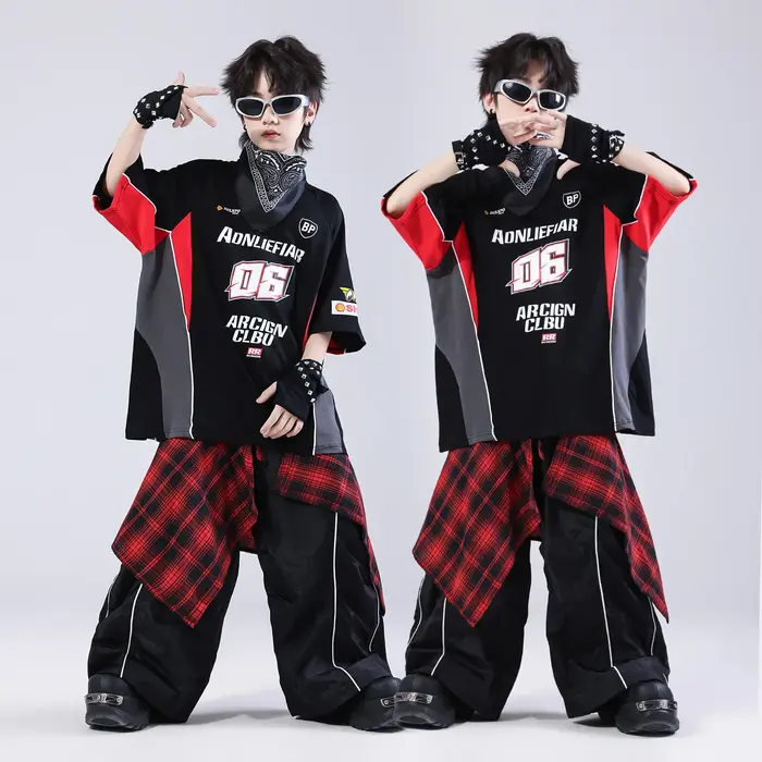 Ensemble de vêtements pour enfants, t-shirt et short, style hip-hop, jazz, danse, pour garçon et fil