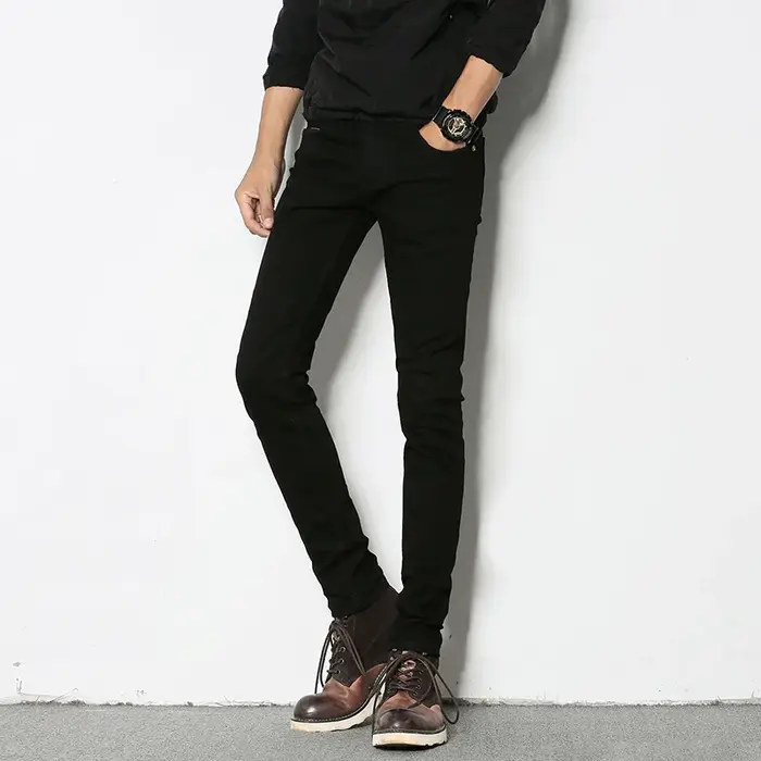 Mode hommes coupe ajustée Denim crayon pantalon de haute qualité noir blanc maigre Stretch jean homm