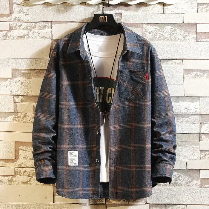 Chemise à carreaux à manches longues pour hommes, col rabattu, poche boutonnée, mode décontractée, é