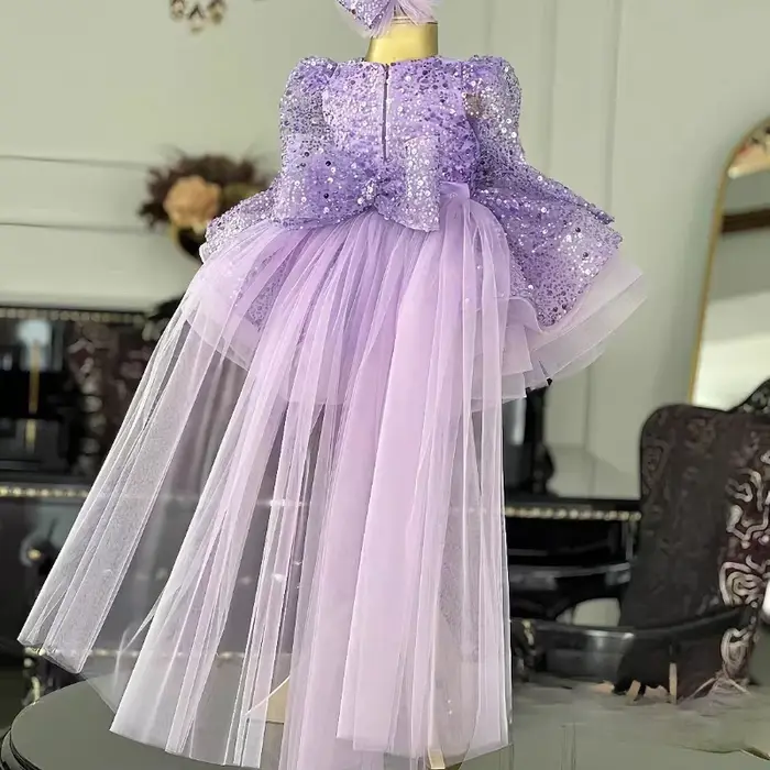 Robe de princesse à manches longues et sequins pour enfants 2026 – Tenue de soirée formelle, idéale 
