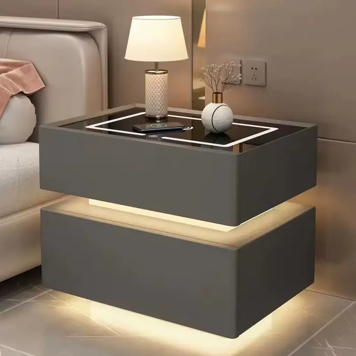 Table de chevet intelligente de 40 cm avec capteur de lumière, table de chevet compacte verrouillabl