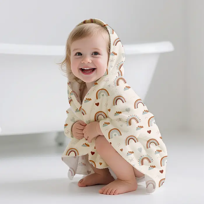 Serviette de plage enfant à capuche peignoir surf poncho dessin animé pour grandes tailles sorties plage piscine vacances famille