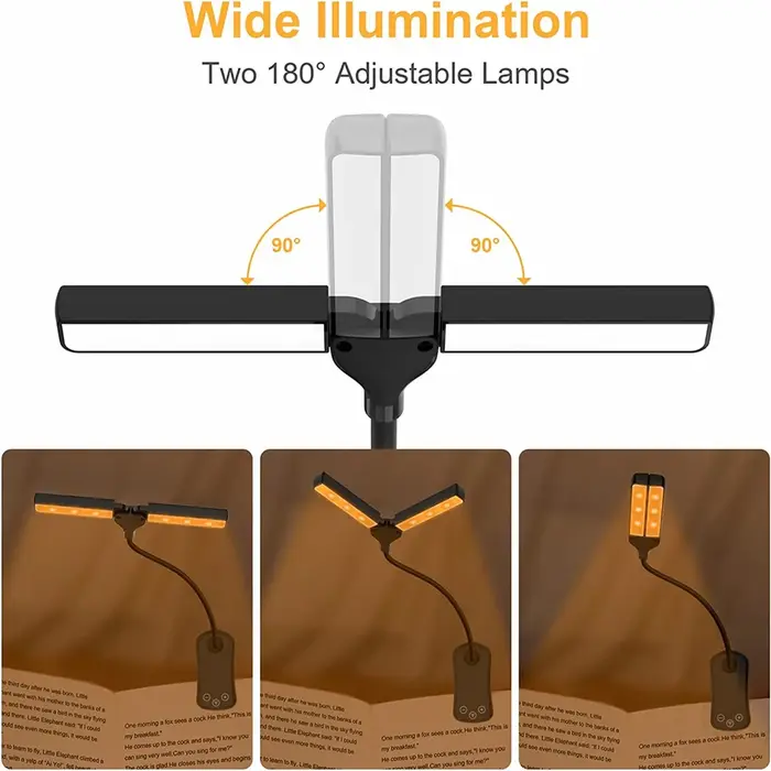 Lampe de lecture Rechargeable au lit, 2 LED réglables à clipser, lampe de lecture de livre Portable,