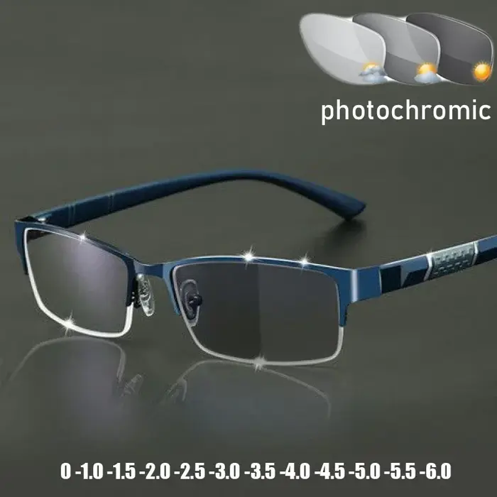 Lunettes de myopie photochromiques unisexes pour hommes d'affaires, demi-monture carrée, lunettes de