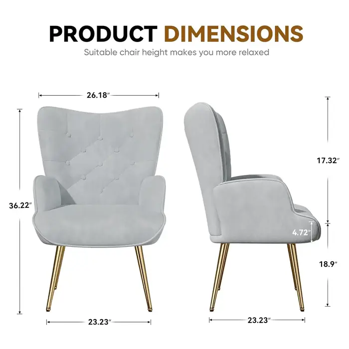 Fauteuil d'appoint moderne du milieu du siècle en velours, fauteuil à dossier haut capitonné, fauteu