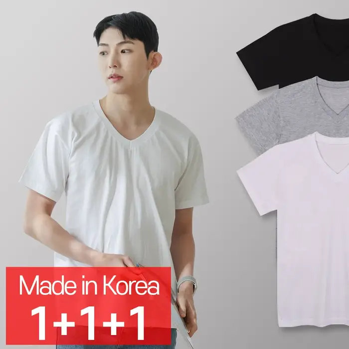 [CALL RA S](1+1+1 3 pieces) V-neck short-sleeved cotton T-shirt Korean domestic basic unisex T-shirt