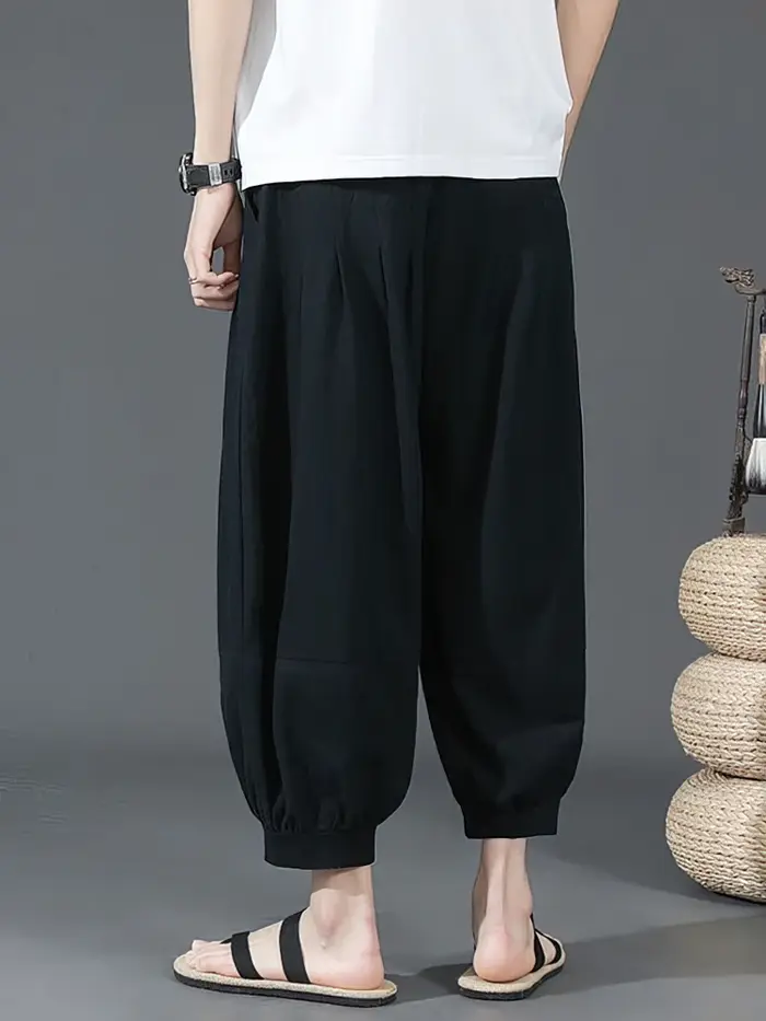 Short d'été en coton et lin pour hommes, Baggy, jambes larges, pantalon Capris décontracté, Sport, c