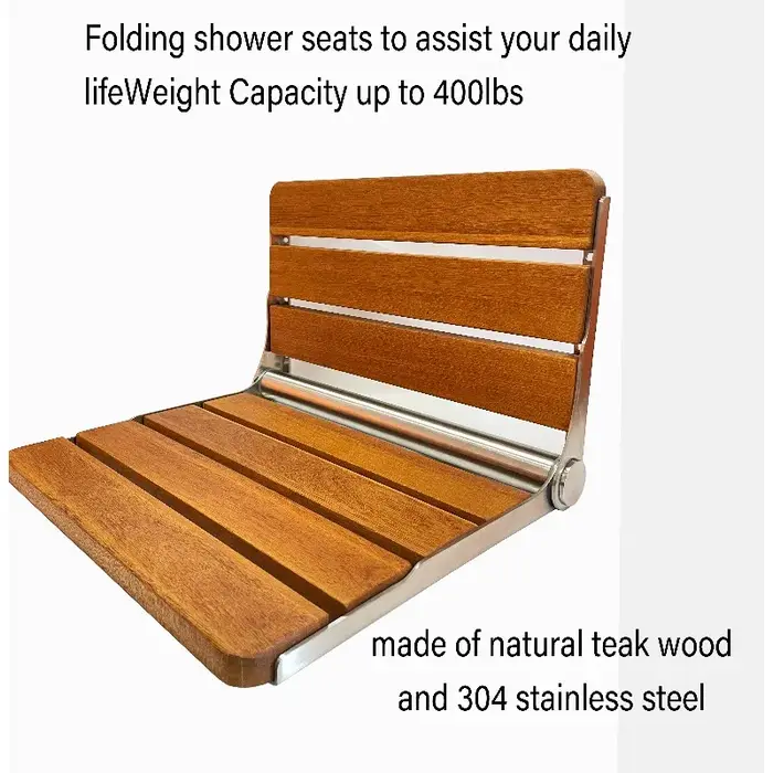 Siège de douche pliant mural en teck pour douches intérieures et tabouret à chaussures robuste et durable pour une utilisation quotidienne