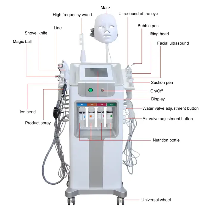 Machine d'hydro-dermabrasion 12 en 1, nettoyage en profondeur, Lifting du visage, Spray d'eau et d'o