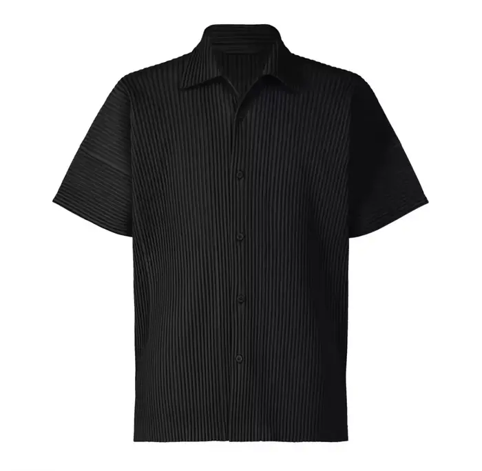 Miyake chemise à revers plissée à manches courtes t-shirt pour hommes chemise unie chemise boutonnée