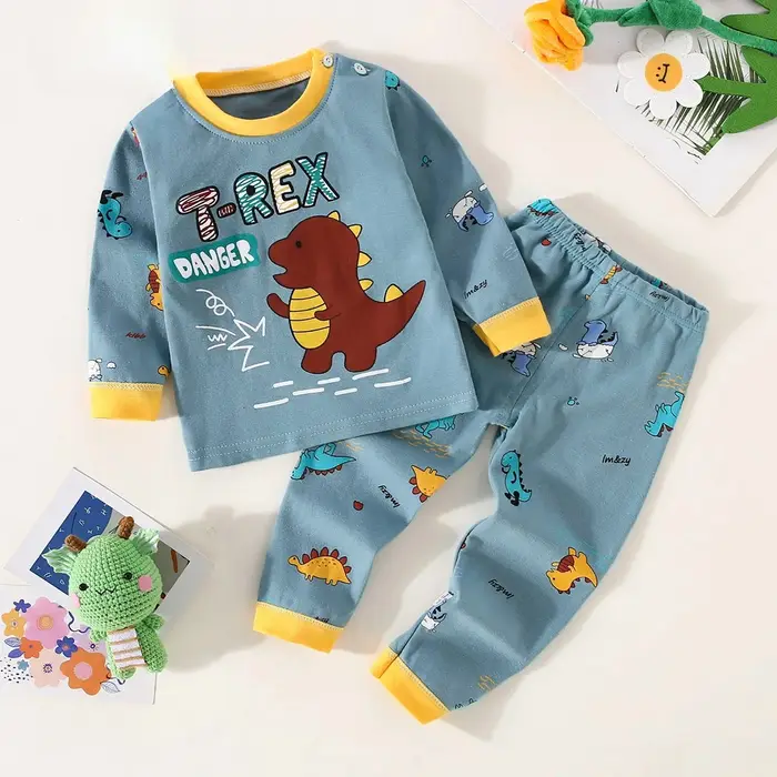 Ensemble de sous-vêtements pour garçons en coton avec lettrage et motif d'ours, haut à manches longu