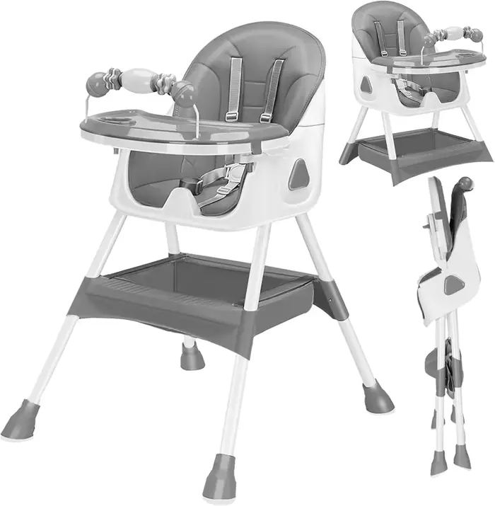Chaise haute pliable pour bébé (6+ mois) Chaise haute convertible pour manger et jouer avec assiette
