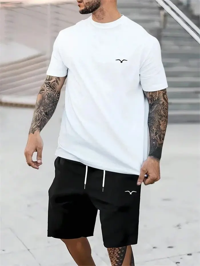 T-shirt à manches courtes et col rond pour homme, short à cordon de serrage, respirant, à séchage ra