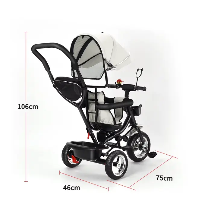 Tricycle Bébé Evolutif 6 en 1 Vélo Poussette Bébé avec Poignée de Poussée, Auvent Amovible, Ceinture
