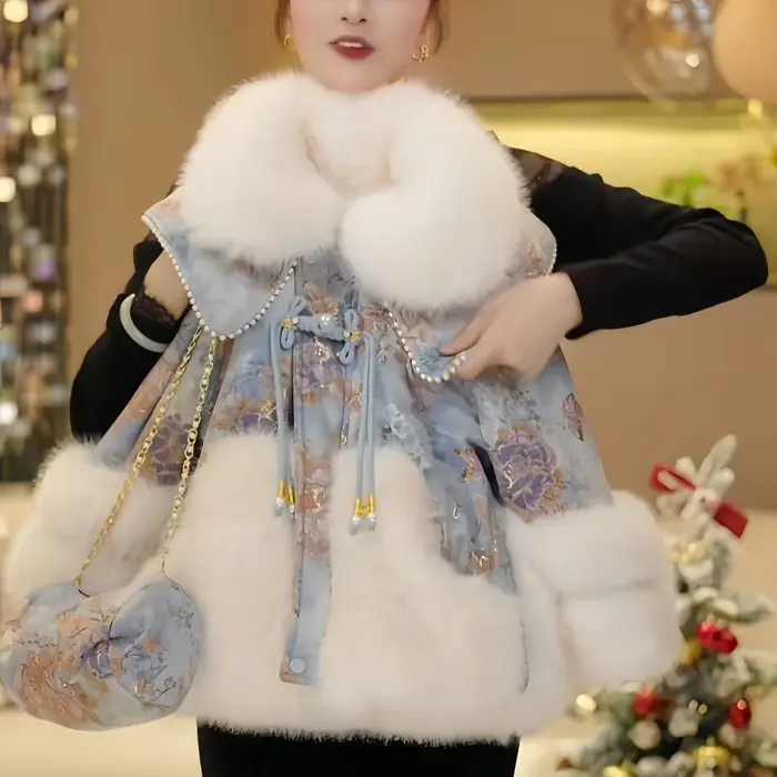 2025 hiver adolescentes chaud fausse fourrure veste rétro vêtements d'extérieur patchwork jacquard m