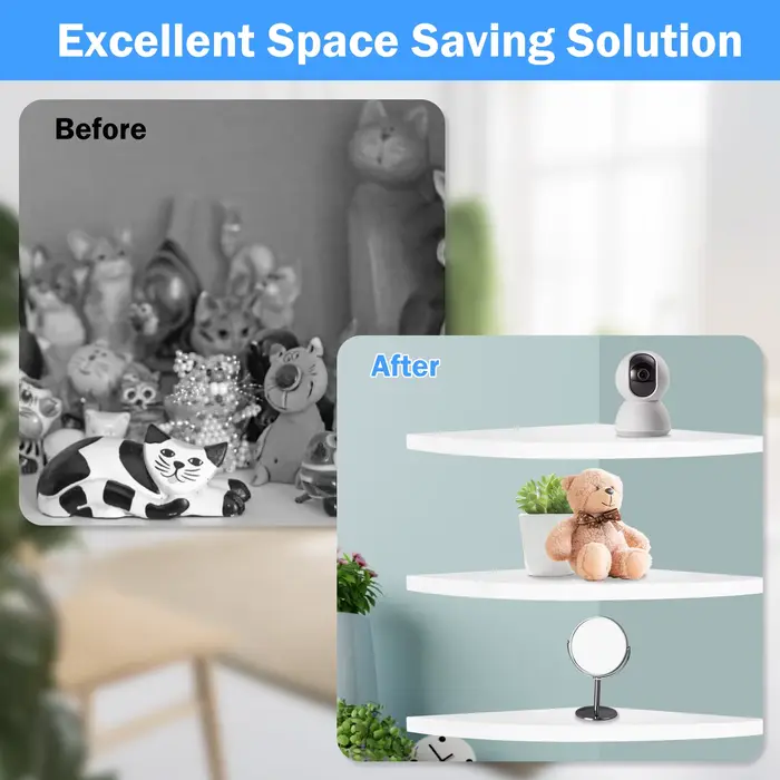 Étagère décorative murale 3 pièces, support d'angle blanc, organisateur de rangement polyvalent pour