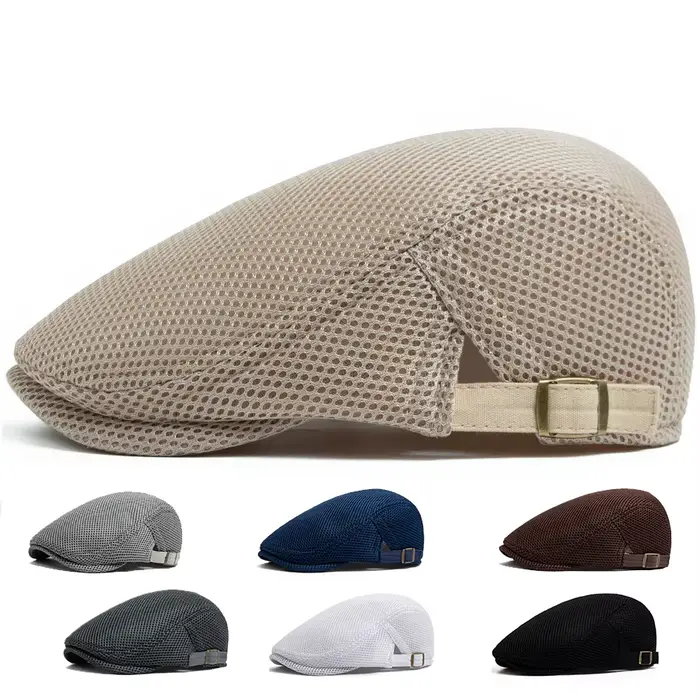Béret en maille respirante pour hommes et femmes, chapeau plat, pare-soleil décontracté, Vintage, ca