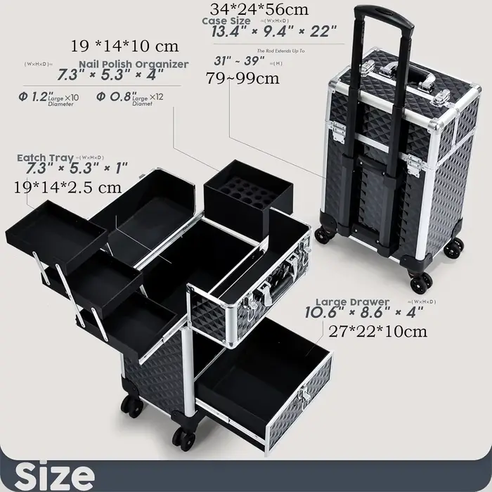 Trolley de Maquillage Roulant avec Tiroirs Coulissants et 4 Plateaux – Valise de Voyage pour Cosméti