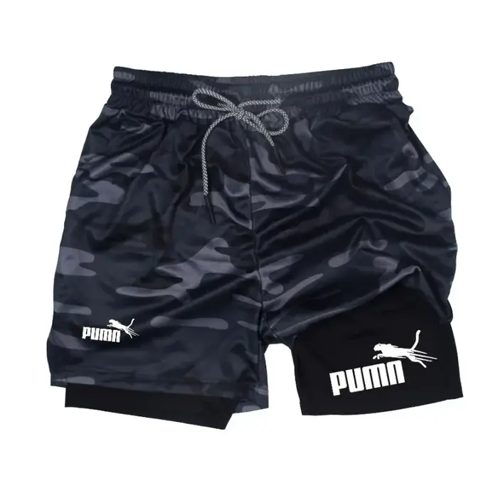 Short d'été deux en un Double couche respirant pour hommes, short de Compression élastique, short mu