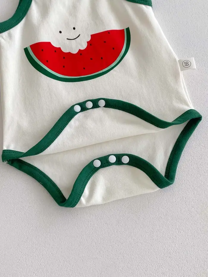 Combinaison d'été style pastèque pour bébé, mignon, écharpe pour bébé homme et femme, chapeau fin et