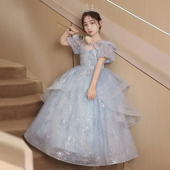 Robe de princesse bleue haut de gamme pour filles, robe de bal bouffante de luxe en Tulle, robe de s