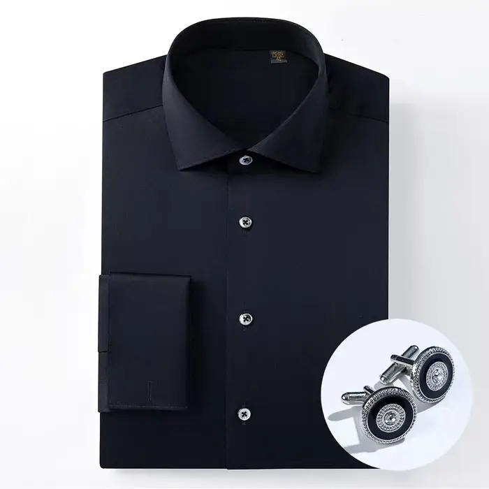 Chemise à col contrasté rayé sans fer pour hommes, haut de gamme, 200 points, quatre plis, pur coton