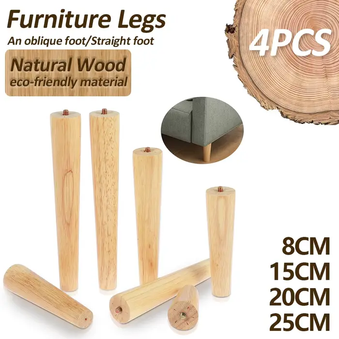 4 pièces pieds de meubles pieds de meubles solides en bois naturel pieds de Table obliques/droits me