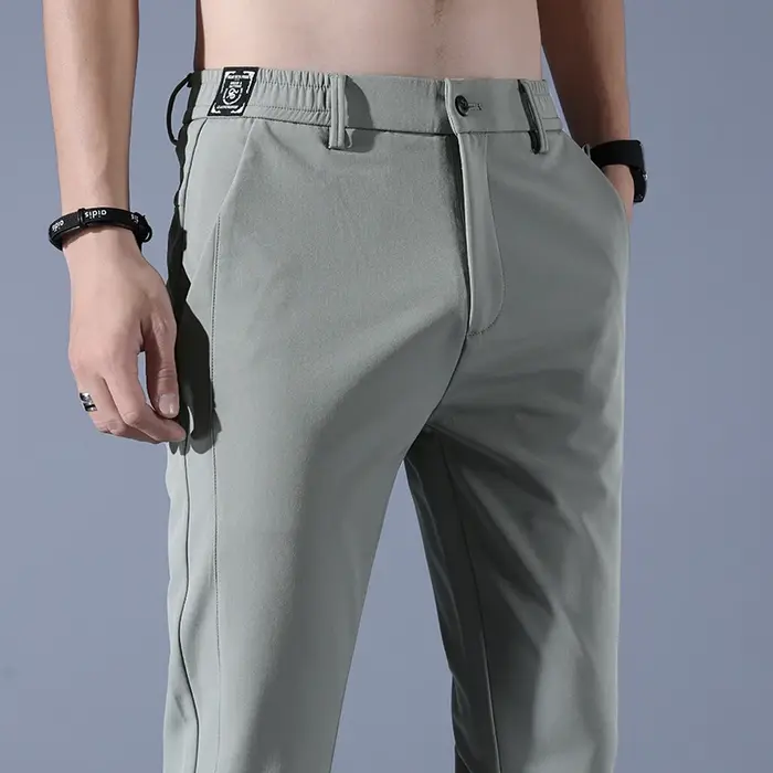 Pantalon Ultra-fin pour hommes, extensible, Slim, droit, décontracté, haute qualité, mode, respirant