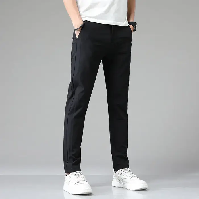 Pantalon Ultra-fin pour hommes, extensible, Slim, droit, décontracté, haute qualité, mode, respirant