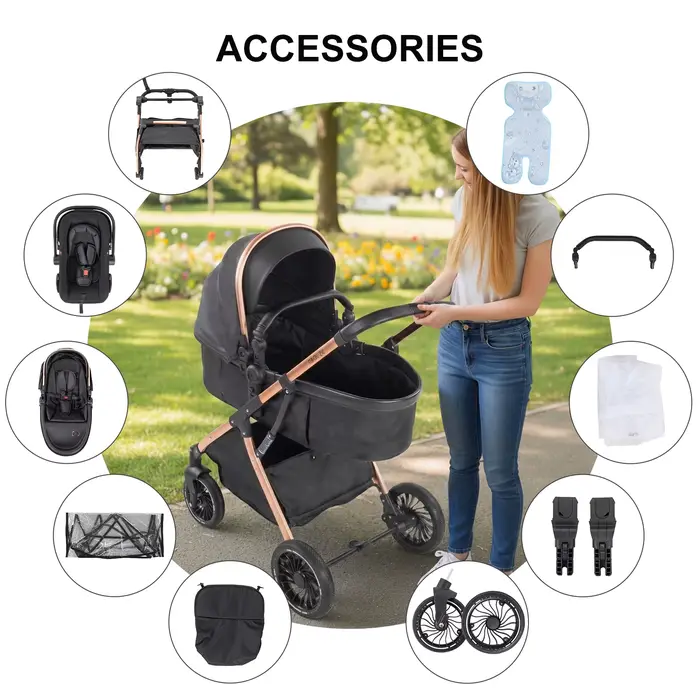 Poussette Bébé Nacelle Coque Œuf 3 en 1 Design Cocoon Type Utérus Convertible en Nacelle Plate Posit