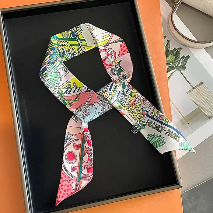 Écharpe longue pour femmes, ruban étroit, bandeau, foulard, poignée de sac, Bandana, accessoires pou