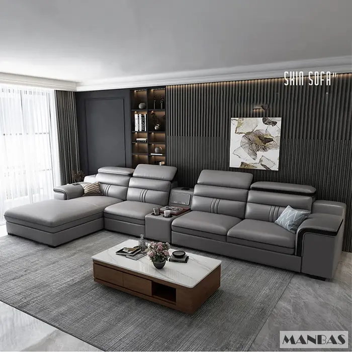 MINGDIBAO-Canapé sectionnel en cuir avec porte-gobelet, USB, repose-sauna réglable, haut-parleur Blu