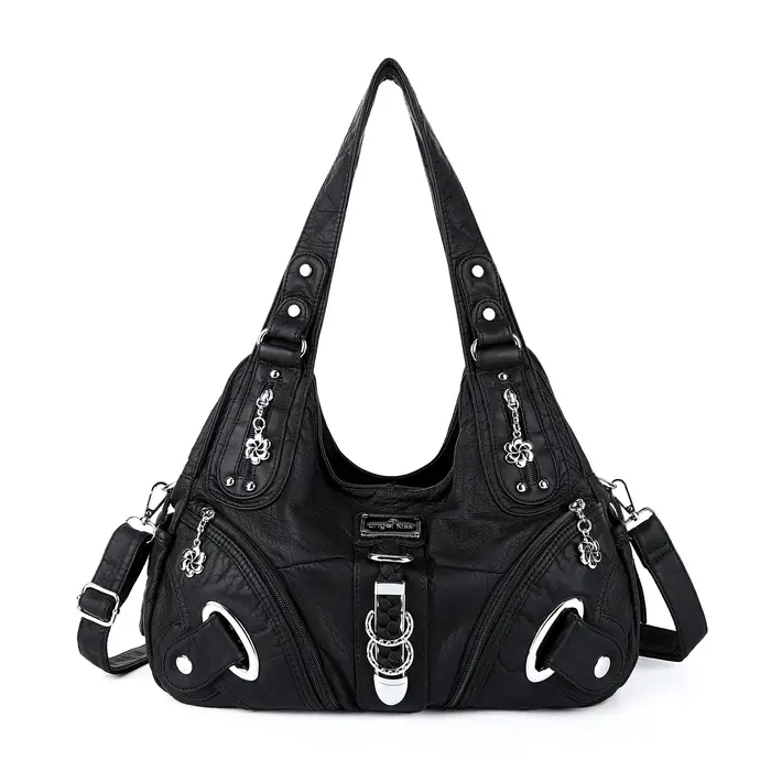 Sac à main vintage noir grande taille Angel Kiss pour femme, sac à bandoulière tendance, sacoche à p