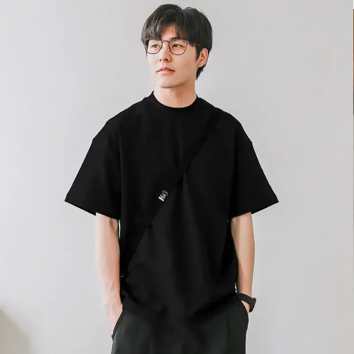 T-shirts à col petit hommes 350gsm coton couleur unie homme T-shirt à manches courtes printemps été 