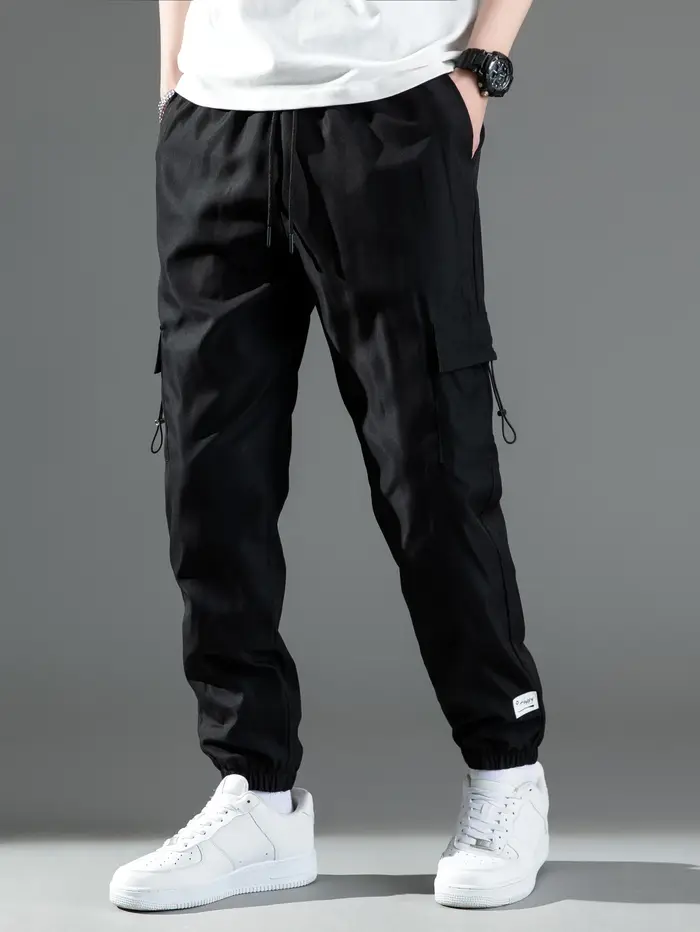 Mid Waist Stylish Drawstring Design Men Trouser Polyester Overalls Thermal for Dating Cargo Pants Po
