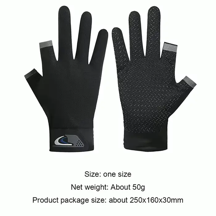 Gants de pêche d'été pour hommes et femmes, coupe à deux doigts, pour écran tactile, antidérapants, 