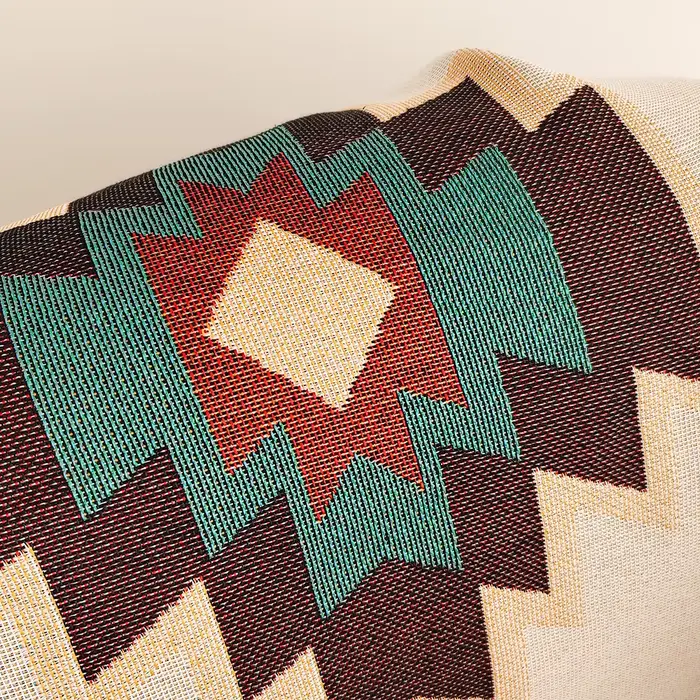 Couverture Aztèque Bohème avec Frange, Tapisserie Géométrique du Sud-Ouest, Vintage Tissé, Double-Si