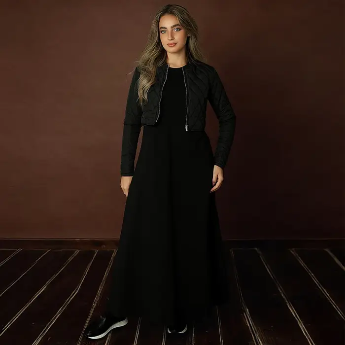 Femme cardigan et sans manches maxi robe tenue décontractée 50-éponge robe col rond manches longues 